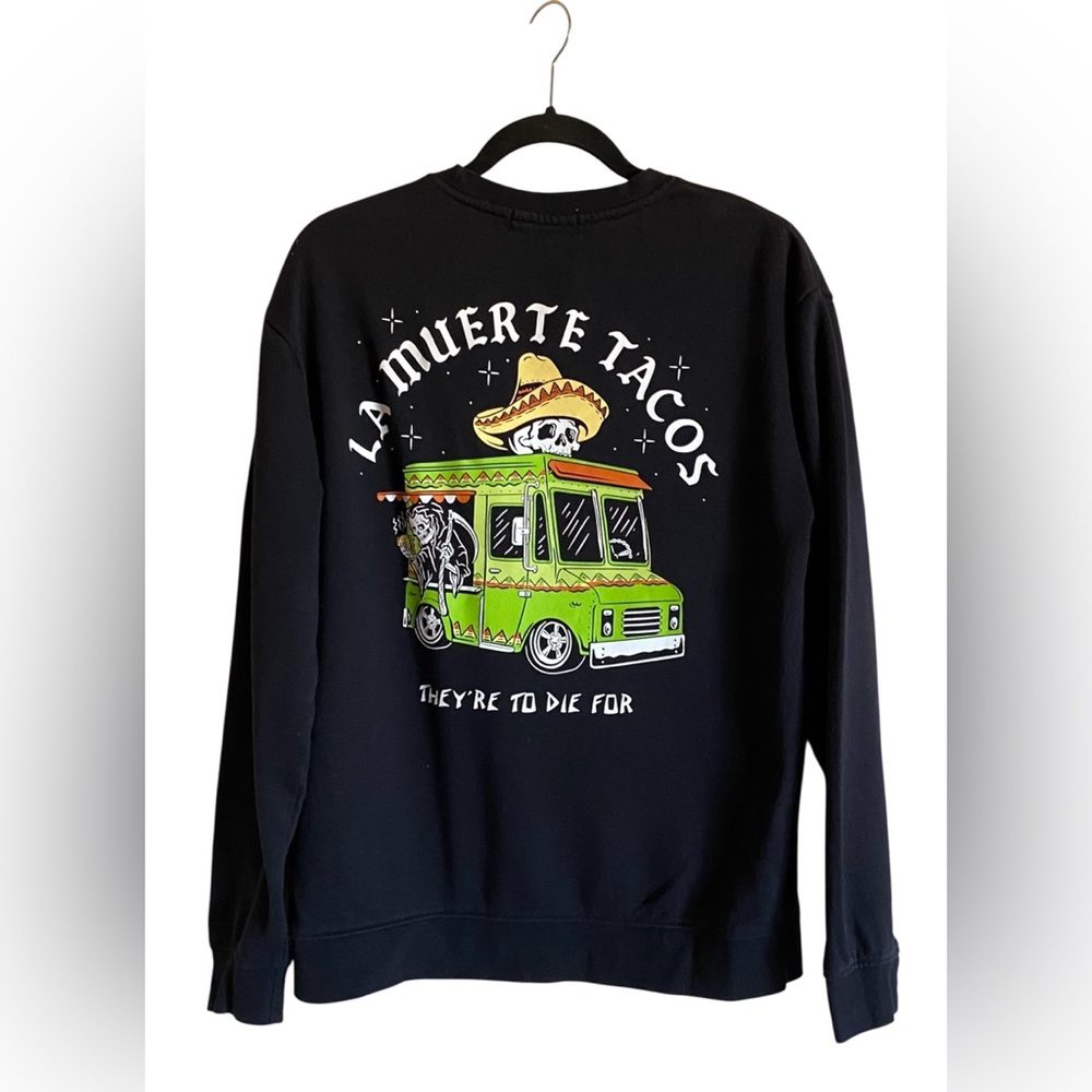 Retrofit LA MUERTE TACOS Sweatshirt Top Small Black